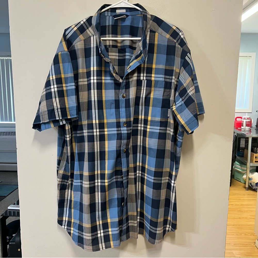 Columbia Blue and Yellow Casual Button Down Shirt